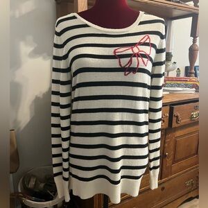 GAP Black and Cream Striped Sweater with Red Bow Detail